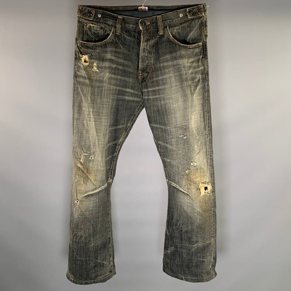 PRPS Size 33 Grey Distressed Cotton Barrel Jeans